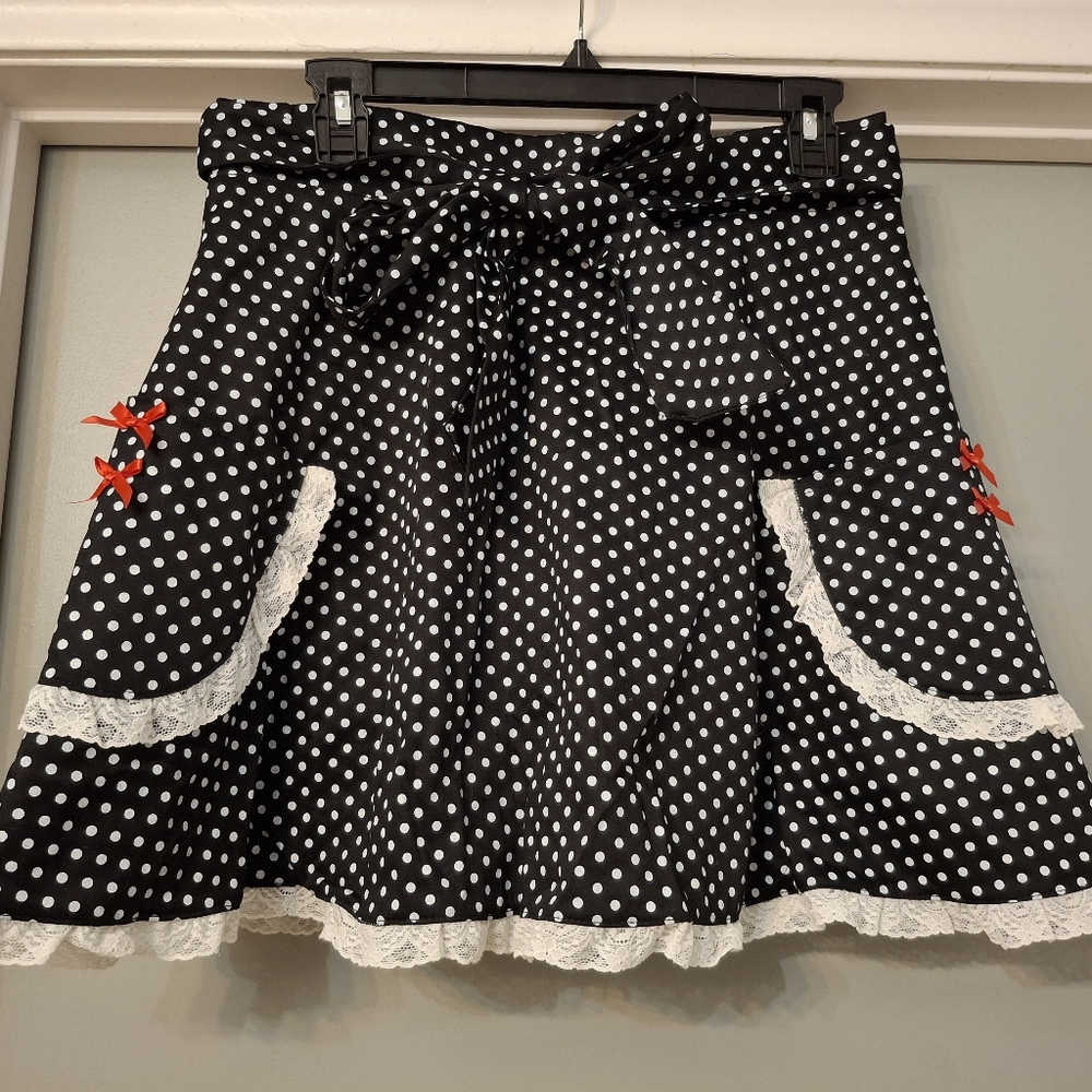 Pinky Pinups Polka Dot Black Skirt with Lace Trim